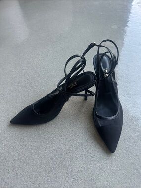 Zara mesh wrap ankle strap black heels